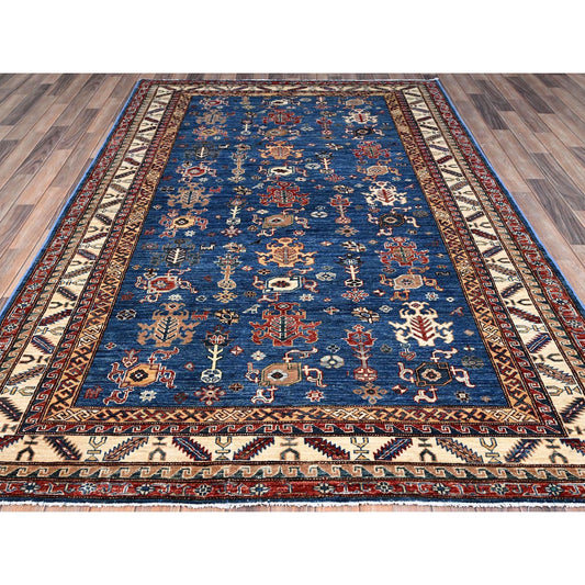 Kazak Wool Hand Knotted Rug Blue Ivory 5.10X8.9 -O086564