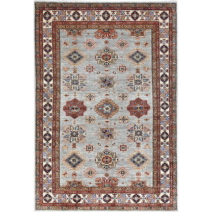 Kazak Wool Hand Knotted Rug Grey Ivory 5.11X8.9 -O086565
