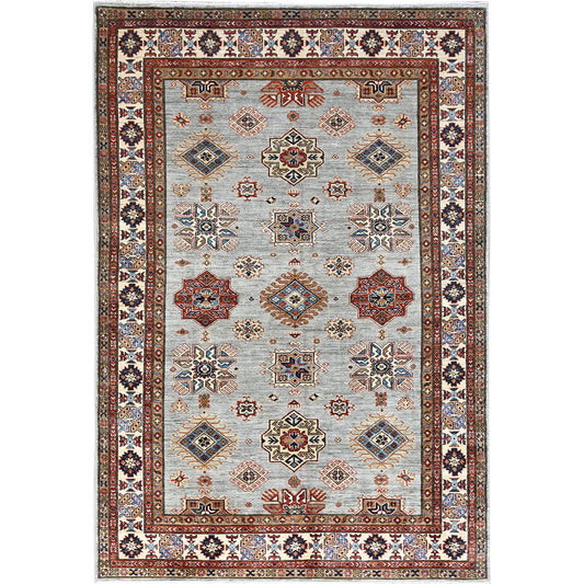 Kazak Wool Hand Knotted Rug Grey Ivory 5.11X8.9 -O086565