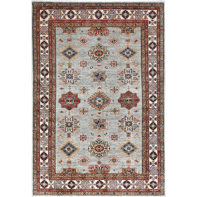 Kazak Wool Hand Knotted Rug Grey Ivory 5.11X8.9 -O086565