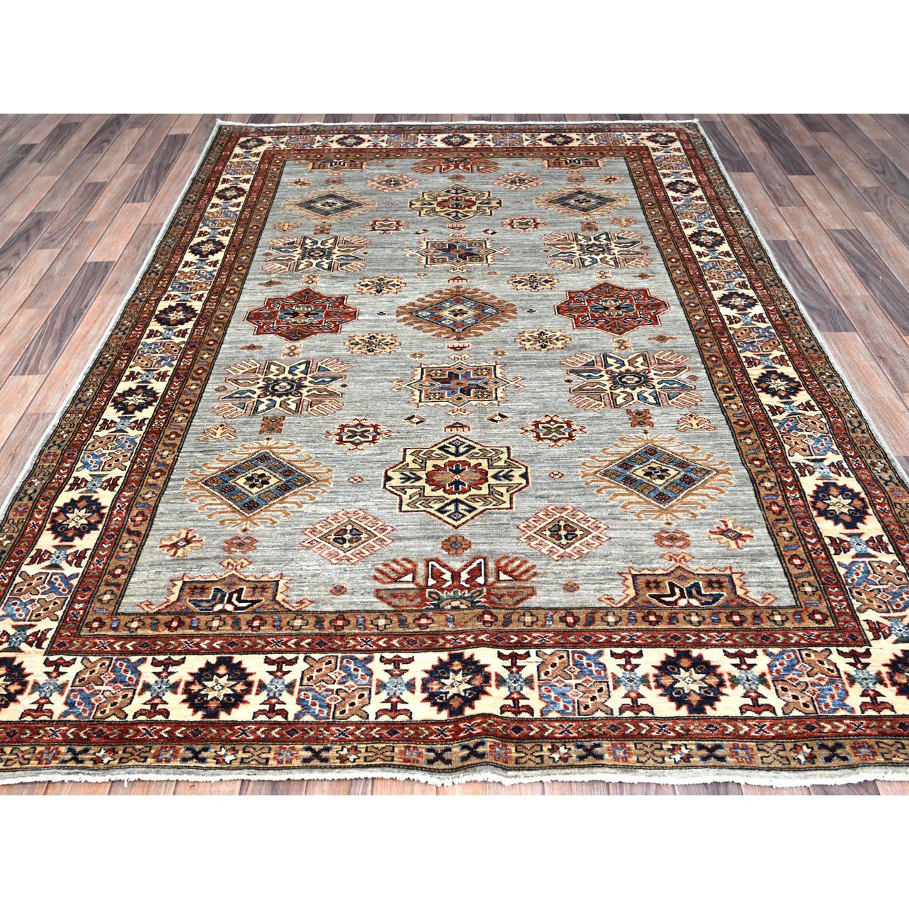 Gray 5'11" x 8'9" Kazak Hand knotted Wool Rug - Sku: O086565