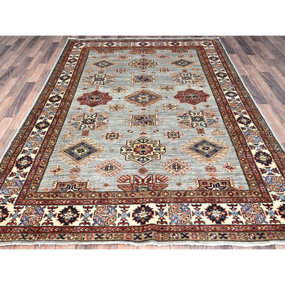 Kazak Wool Hand Knotted Rug Grey Ivory 5.11X8.9 -O086565
