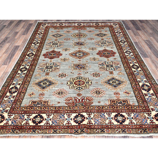 Kazak Wool Hand Knotted Rug Grey Ivory 5.11X8.9 -O086565