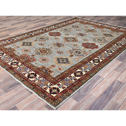 Kazak Wool Hand Knotted Rug Grey Ivory 5.11X8.9 -O086565