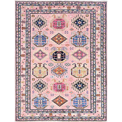 Kazak Wool Hand Knotted Rug Pink Ivory 5.1X6.7 -O086569