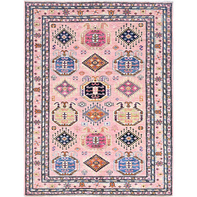 Kazak Wool Hand Knotted Rug Pink Ivory 5.1X6.7 -O086569