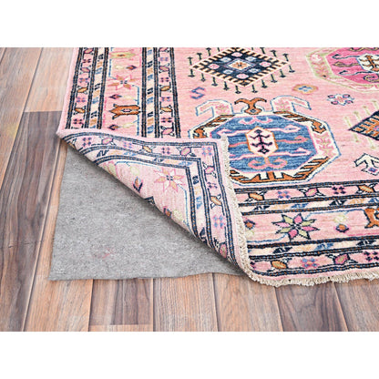Kazak Wool Hand Knotted Rug Pink Ivory 5.1X6.7 -O086569