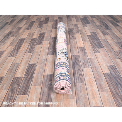 Kazak Wool Hand Knotted Rug Pink Ivory 5.1X6.7 -O086569