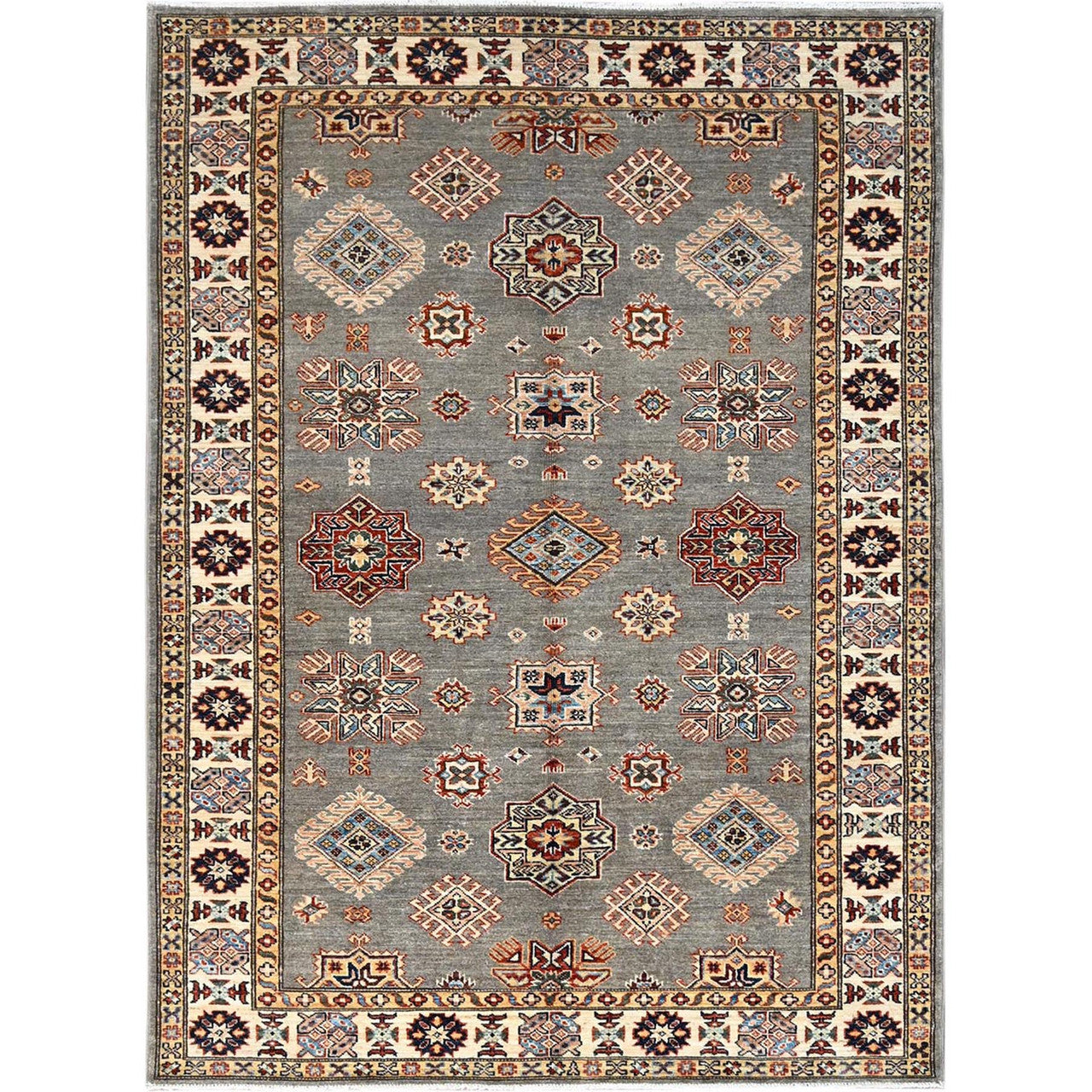 Gray 4'10" x 6'6" Kazak Hand knotted Wool Rug - Sku: O086570