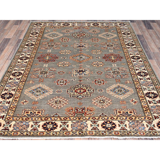 Kazak Wool Hand Knotted Rug Grey Ivory 4.10X6.6 -O086570