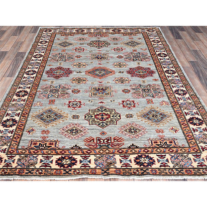 Kazak Wool Hand Knotted Rug Grey Ivory 4.11X7.1 -O086572