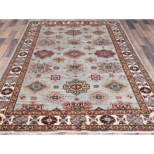 Kazak Wool Hand Knotted Rug Grey Ivory 4.11X7.1 -O086572