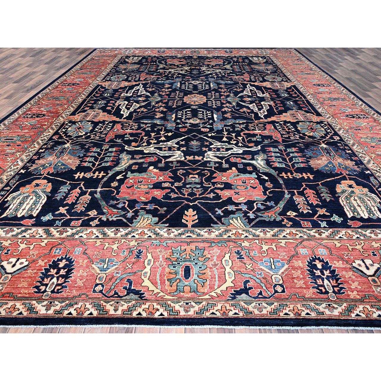 Blue 11'11" x 17'6" Heriz Indian Hand knotted Wool Rug -O086573