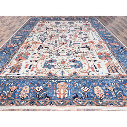 Heriz Wool Hand Knotted Rug Grey Academy Blue 12.0X15.2 -O086574