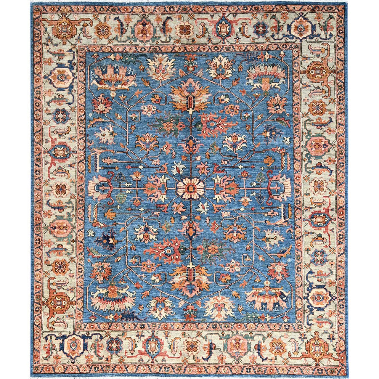 Blue 8'3" x 9'9" Heriz Hand knotted Wool Rug -O086575