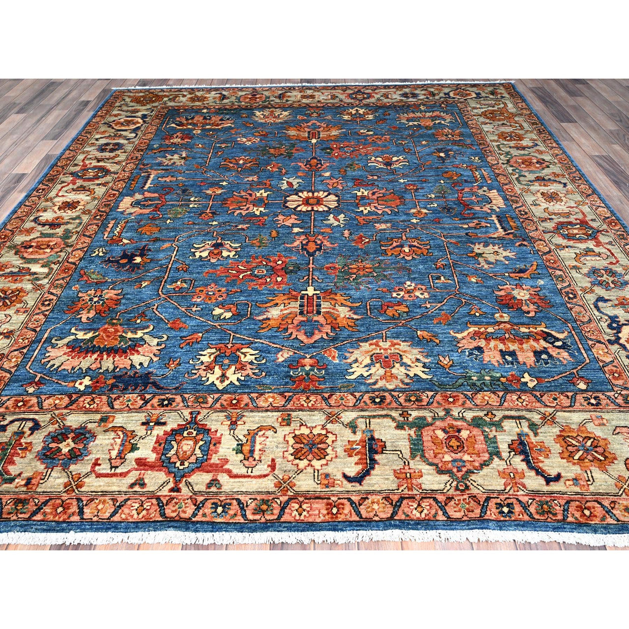 Blue 8'3" x 9'9" Heriz Hand knotted Wool Rug -O086575