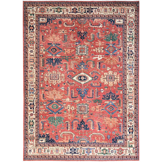 Heriz Wool Hand Knotted Rug Red Beige 10.1X13.11 -O086576