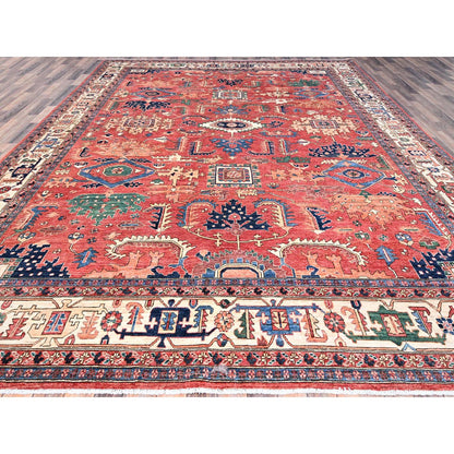 Heriz Wool Hand Knotted Rug Red Beige 10.1X13.11 -O086576
