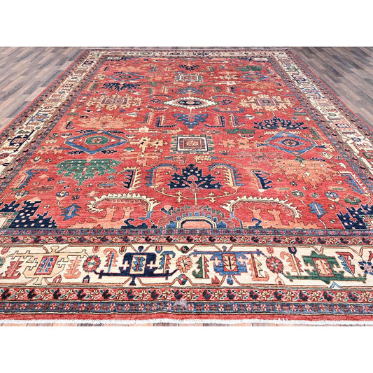 Heriz Wool Hand Knotted Rug Red Beige 10.1X13.11 -O086576