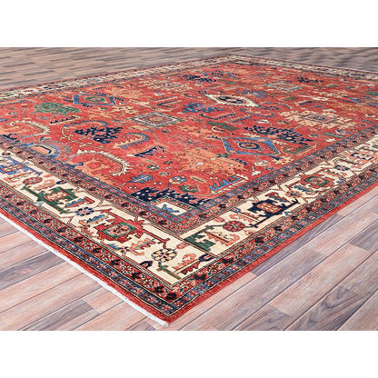 Heriz Wool Hand Knotted Rug Red Beige 10.1X13.11 -O086576