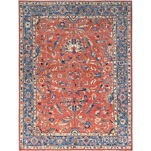 Heriz Wool Hand Knotted Rug Red Blue 9.0X12.0 -O086578