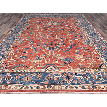 Heriz Wool Hand Knotted Rug Red Blue 9.0X12.0 -O086578