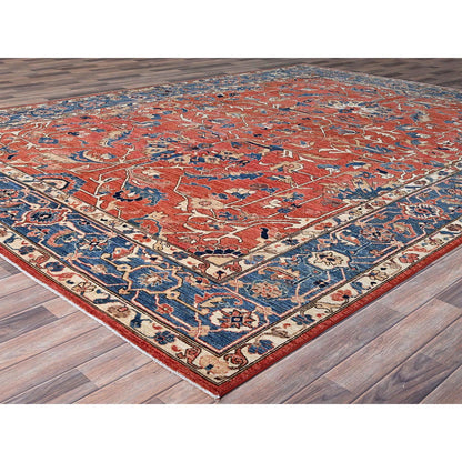 Heriz Wool Hand Knotted Rug Red Blue 9.0X12.0 -O086578