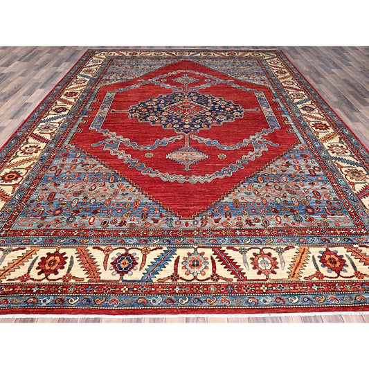 Heriz Wool Hand Knotted Rug Red Beige 10.0X14.4 -O086583