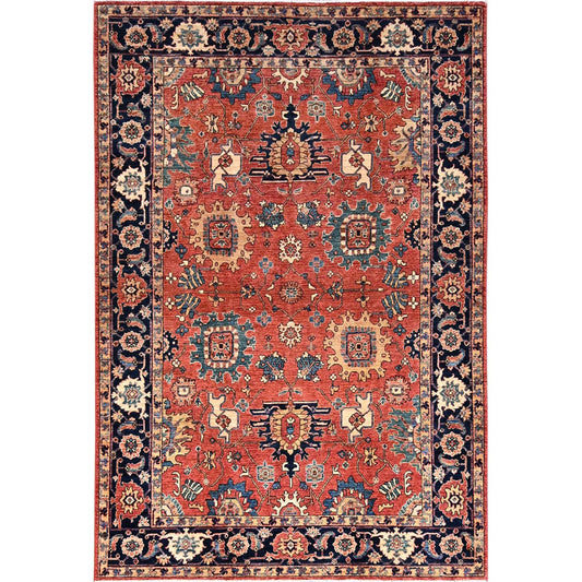Heriz Wool Hand Knotted Rug Red Blue 6.1X8.10 -O086586