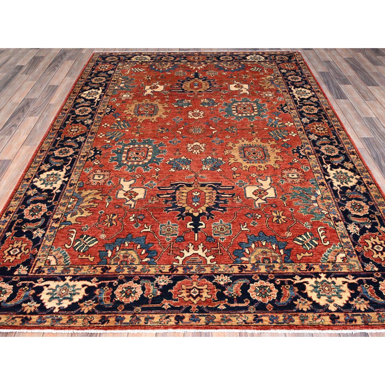 Red 6'1" x 8'10" Heriz Hand knotted Wool Rug - Sku: O086586