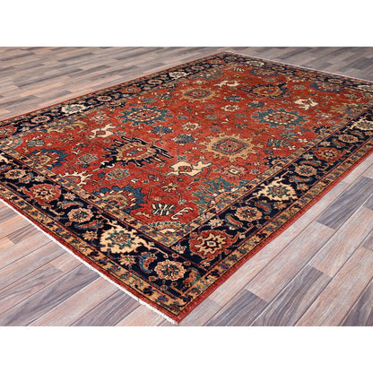 Heriz Wool Hand Knotted Rug Red Blue 6.1X8.10 -O086586