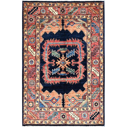 Heriz Wool Hand Knotted Rug Blue Red 4.1X6.2 -O086589