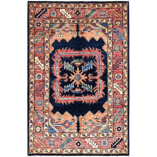 Heriz Wool Hand Knotted Rug Blue Red 4.1X6.2 -O086589