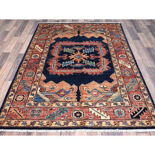 Heriz Wool Hand Knotted Rug Blue Red 4.1X6.2 -O086589