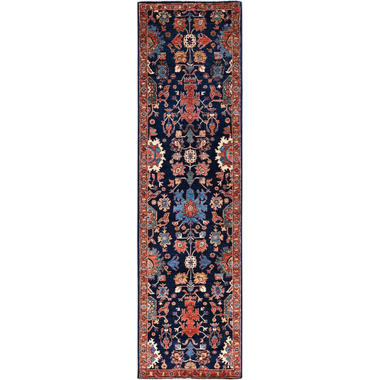 Fine Oriental Wool Hand Knotted Rug Blue Red 2.9X10.2 -O086590