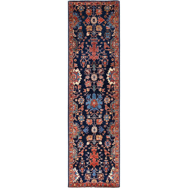 Fine Oriental Wool Hand Knotted Rug Blue Red 2.9X10.2 -O086590