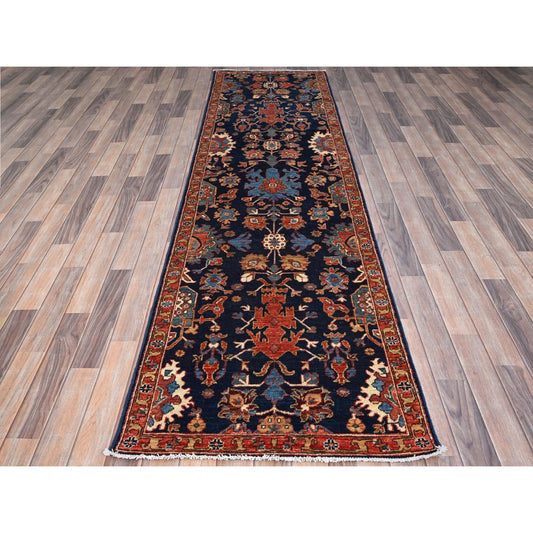 Fine Oriental Wool Hand Knotted Rug Blue Red 2.9X10.2 -O086590