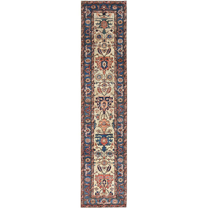 Heriz Wool Hand Knotted Rug Green Blue 2.7X12.3 -O086591
