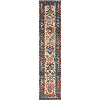 Heriz Wool Hand Knotted Rug Green Blue 2.7X12.3 -O086591