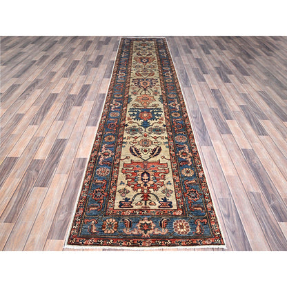 Heriz Wool Hand Knotted Rug Green Blue 2.7X12.3 -O086591