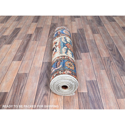 Heriz Wool Hand Knotted Rug Green Blue 2.7X12.3 -O086591