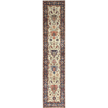Heriz Wool Hand Knotted Rug Green Blue 2.10X13.9 -O086594