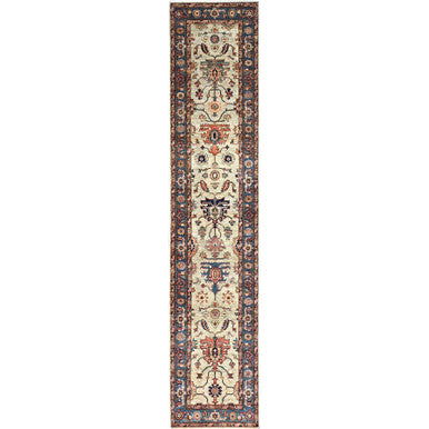 Heriz Wool Hand Knotted Rug Green Blue 2.10X13.9 -O086594