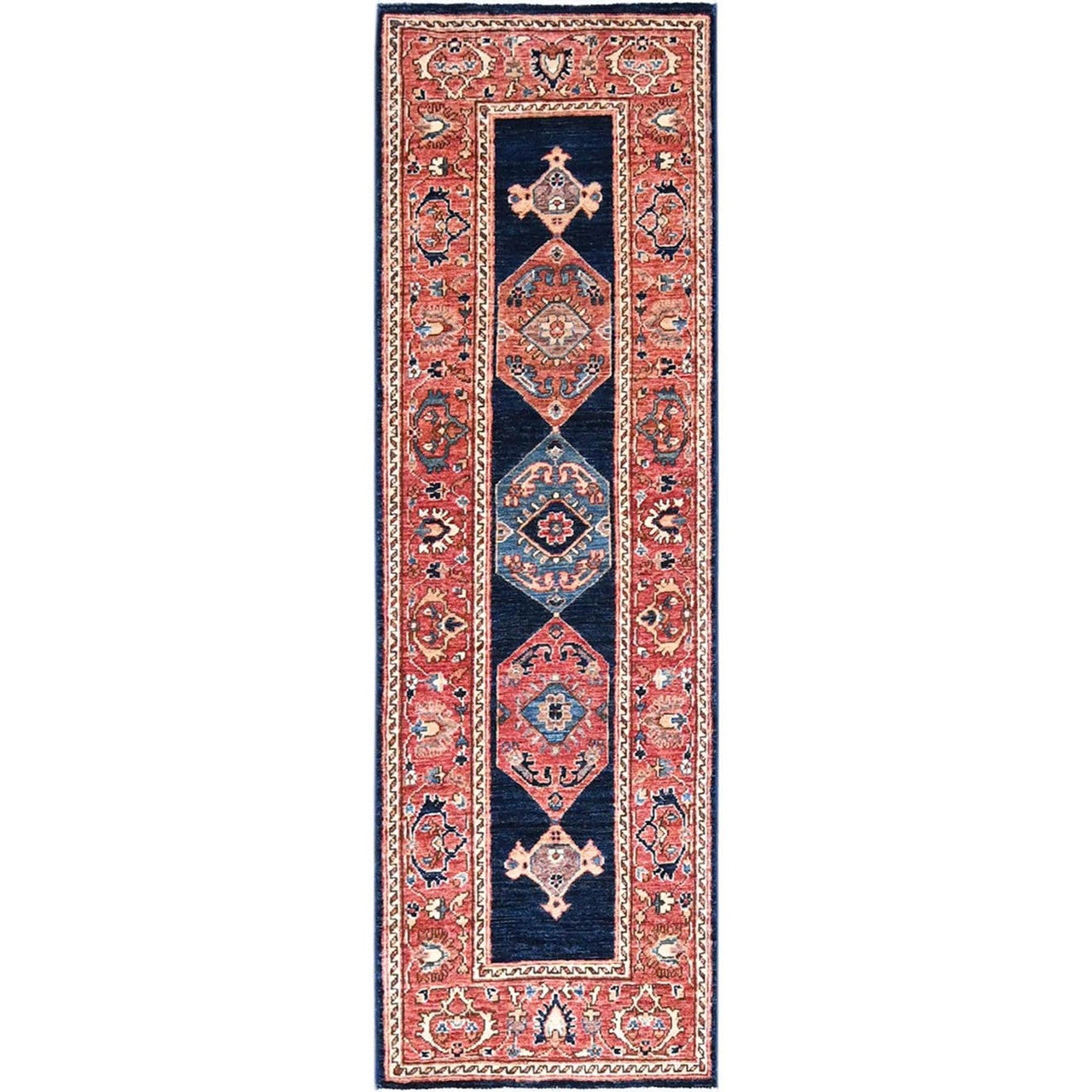 Blue 2'0" x 6'1" Heriz Rustic Hand knotted Wool Rug -O086596