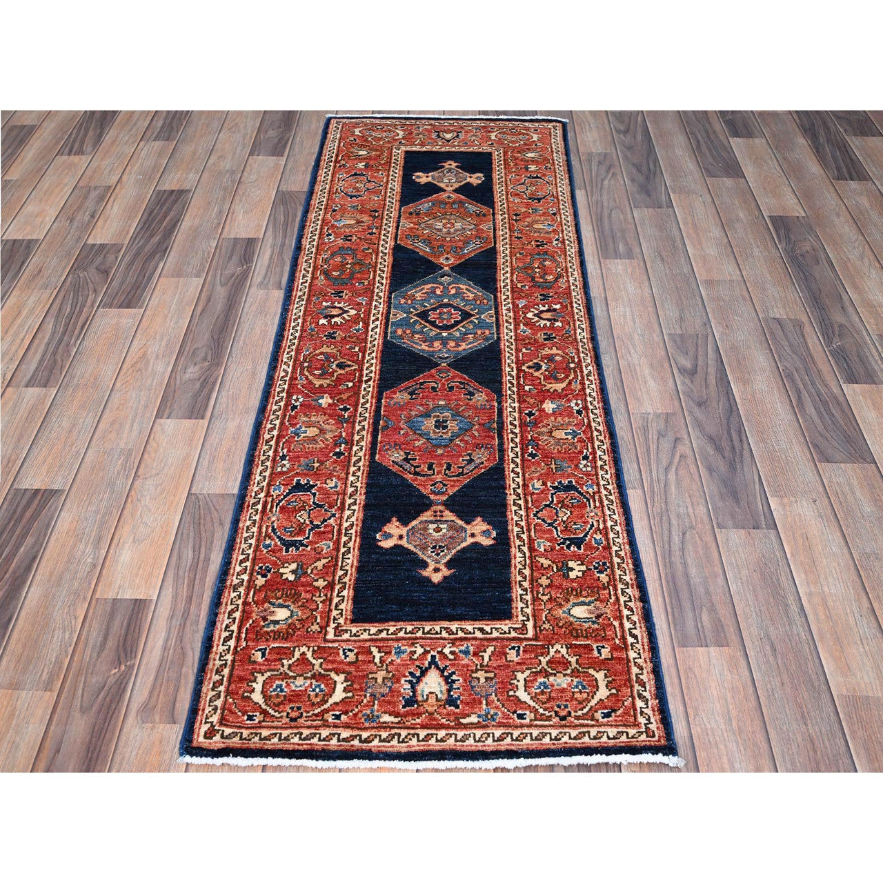 Blue 2'0" x 6'1" Heriz Rustic Hand knotted Wool Rug -O086596