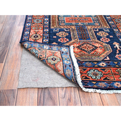 Tribal & Geometric Wool Hand Knotted Rug Orange Blue 2.9X9.1 -O086604