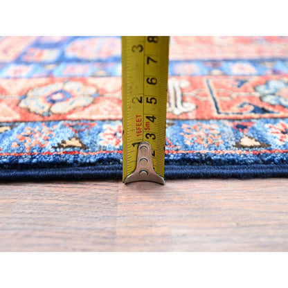 Tribal & Geometric Wool Hand Knotted Rug Orange Blue 2.9X9.1 -O086604