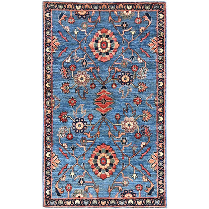 Tribal & Geometric Wool Hand Knotted Rug Blue Braves Navy Blue 3.3X5.6 -O086606