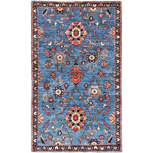 Tribal & Geometric Wool Hand Knotted Rug Blue Braves Navy Blue 3.3X5.6 -O086606