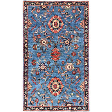Tribal & Geometric Wool Hand Knotted Rug Blue Braves Navy Blue 3.3X5.6 -O086606